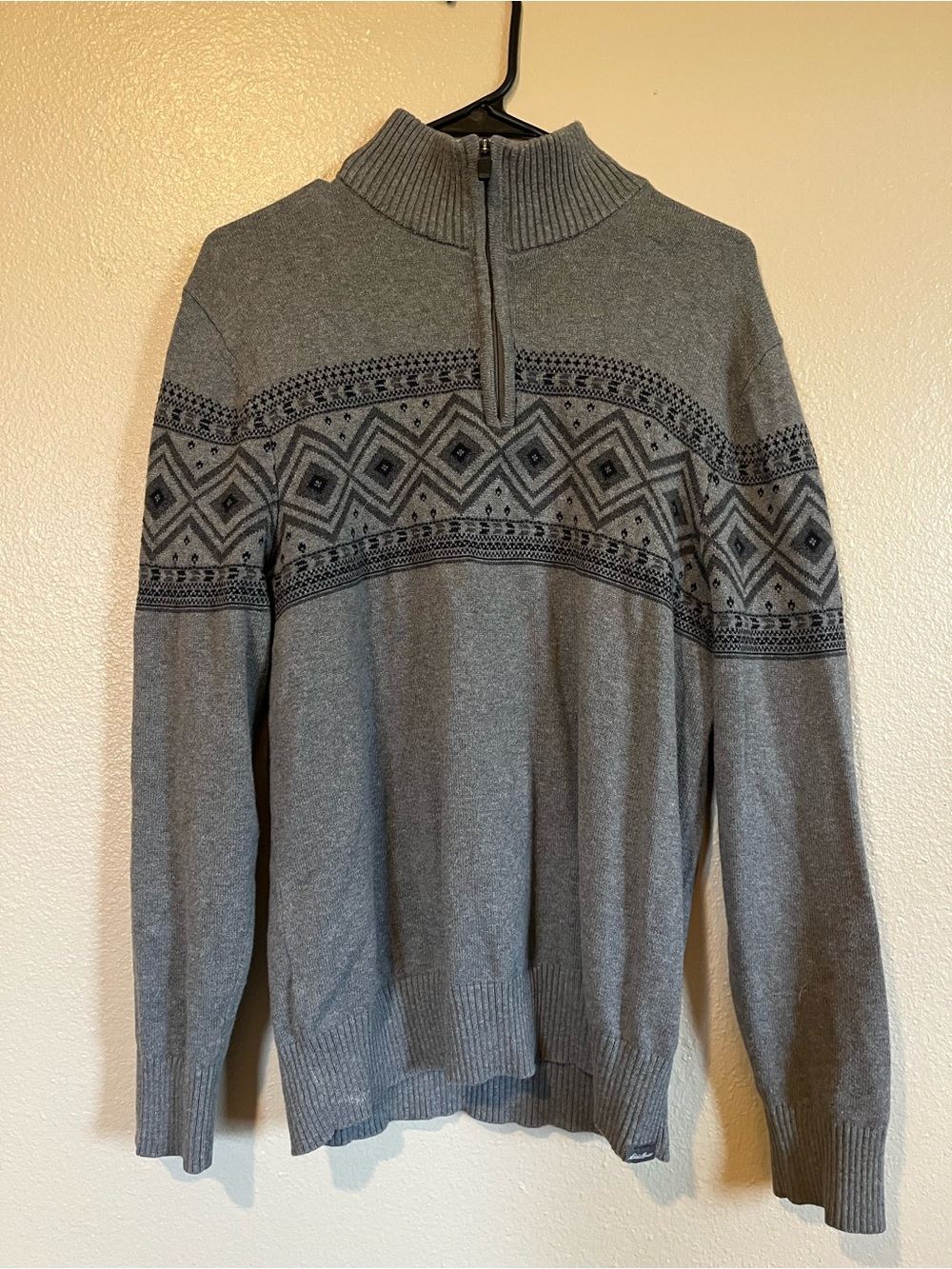 Eddie Bauer Gray Half-Zip Patterned Sweater